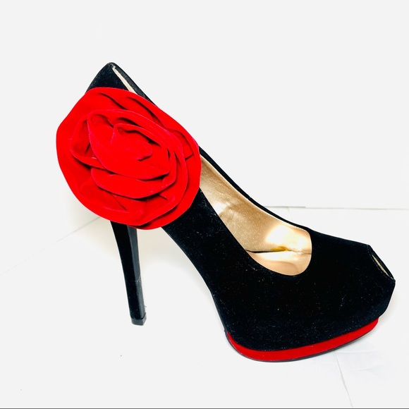 Qupid Red Rose Salsa Platform Heels - Picture 7 of 11